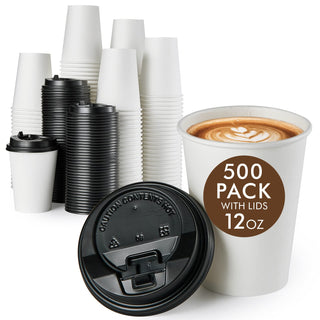 8oz/ 12oz/ 16oz White Paper Coffee Cups With Black Lids - Cold/Hot Drinking & Office - Vplus - JOLLYCHEF