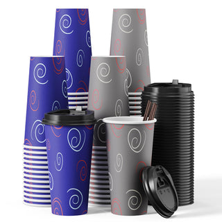 12oz/16oz/20oz Purple& Gray Paper Coffee Cups with Lids and Straw - Office & Travel - TV TOPVALUE - JOLLYCHEF
