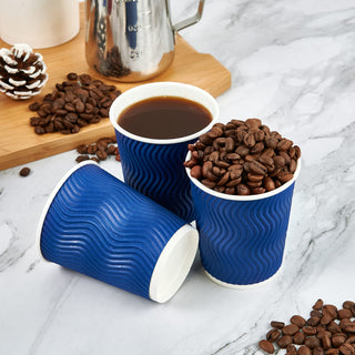 8oz/ 12oz/ 16oz Elegant Blue Ripple Wall Durable Paper Coffee Cups - Tea Hot Chocolate & Office - Jolly Pack - JOLLYCHEF