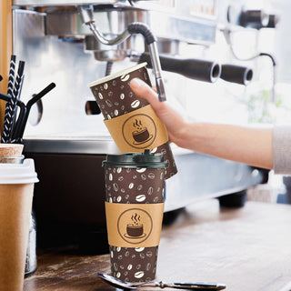 Multiple Size Brown Paper Coffee Cups with Lids & Sleeves & Straws - Hot Coffee & Office - Jolly Party - JOLLYCHEF