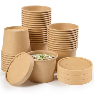 Brown Microwavable Kraft Paper Soup Containers with Lids - Hot Soup & Storing Food - Jolly Chef - JOLLYCHEF
