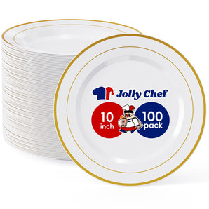 （Wholesale）10 Inch Disposable Plates White Plate with Gold Rim