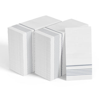 2 stacks of Jolly Chef 3 Ply Silver Pattern Classic Paper Napkins Product Image.