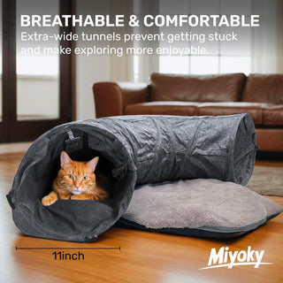 3-Way Durable Cationic Fabric Cat Tunnel - Indoor Play & Resting Spot - Miyoky