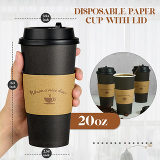 Multiple Size Black Paper Coffee Cups With Black Lids & Sleeves & Stirring Sticks - Office & Party - LITOPAK - JOLLYCHEF