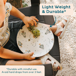 4-Pack Reusable Bamboo Plates, Non-Toxic Toddler and Kids Plates, Dishwasher Safe, Not Microwave Safe (Celebration 8 Inch)