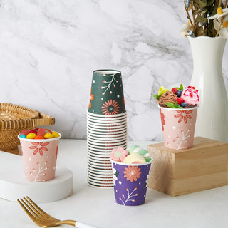 3oz Purple & Green Floral Pattern Paper Dessert Cups - Cupcake & Party - TV TOPVALUE - JOLLYCHEF