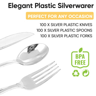 Silver Food - Grade Plastic Knives, Forks & Spoons - Catering & Parties - FOCUSLINE - JOLLYCHEF
