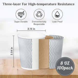 8oz/ 12oz/ 16oz Gray Ripple Wall Paper Coffee Cups with Lids and Straw - Hot Drinks & Cafe - MUCHII - JOLLYCHEF