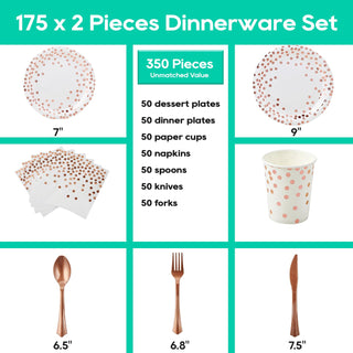 White, Rose Gold Disposable Dinnerware Set - Holiday Parties & Birthdays - JOLLY PARTY - JOLLYCHEF