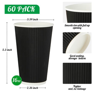 8oz/ 12oz/ 16oz Elegant Black Ripple Wall Durable Paper Coffee Cups - Tea Hot Chocolate & Office - Jolly Pack - JOLLYCHEF