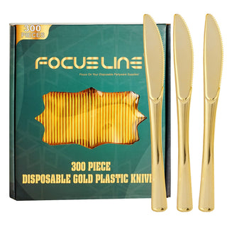 Gold Elegant Plastic Knives, Forks & Spoons - Catering & Wedding - FOCUSLINE - JOLLYCHEF