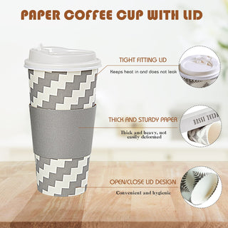 Multiple Size Four Designs Paper Coffee Cups with Lid & Sleeve & Straws - Home & Cafe - LITOPAK - JOLLYCHEF