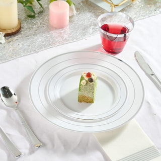 White with Silver Rim Elegant Plastic Plate Set - Weddings & Birthday Parties - FOCUSLINE - JOLLYCHEF