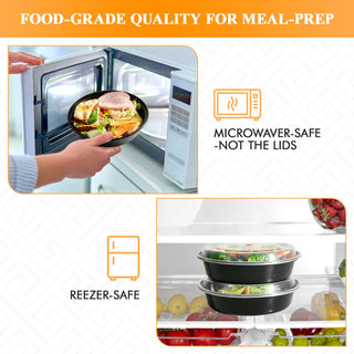 24oz Black Round Microwave - Safe Meal Prep Containers with Lids - Lunch Boxes & Meal Prep - MUCHII - JOLLYCHEF