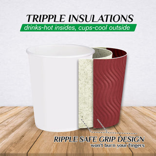 8oz/ 12oz/ 16oz Elegant Red Ripple Wall Durable Paper Coffee Cups - Tea Hot Chocolate & Office - Jolly Pack - JOLLYCHEF