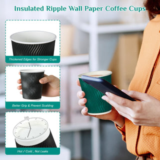 10oz/ 12oz/ 16oz Elegant Multicolor Ripple Wall Durable Paper Coffee Cups - Tea Hot Chocolate & Office - MUCHII - JOLLYCHEF