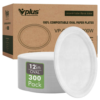 10in / 12in White Oval Compostable Plates - BBQ & Party - Vplus - JOLLYCHEF