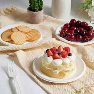 6in / 7in /8in White Round Embossed Compostable Plates - Sandwiches & Pizza - Vplus - JOLLYCHEF