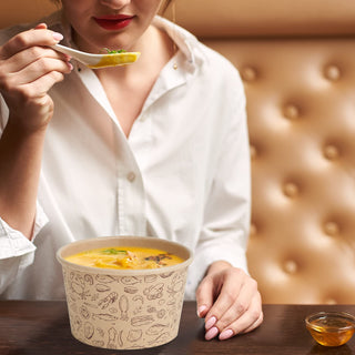 8oz/ 12oz Brown Microwavable Pattern Kraft Paper Soup Containers with Lids - Hot Soup & Storing Food - LITOPAK - JOLLYCHEF