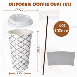 Multiple Size Four Designs Paper Coffee Cups with Lid & Sleeve & Straws - Home & Cafe - LITOPAK - JOLLYCHEF