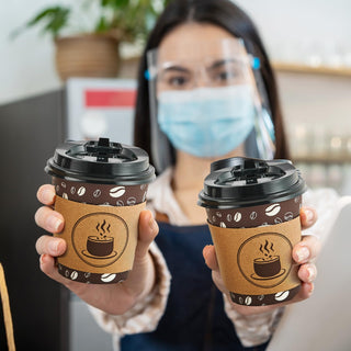 Multiple Size Brown Paper Coffee Cups with Lids & Sleeves & Straws - Hot Coffee & Office - Jolly Party - JOLLYCHEF