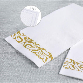 3 - Ply White and Gold Pattern Paper Napkins - Weddings & Parties - Vplus - JOLLYCHEF