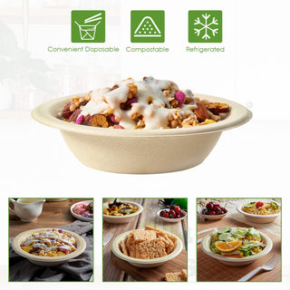 12oz/ 16oz Natural Wide - mouth Compostable Bowls - Milk & Chili Soups - Vplus - JOLLYCHEF