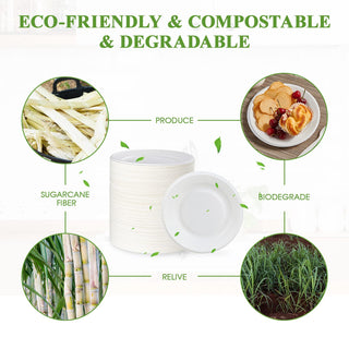 6in / 7in /8in White Round Embossed Compostable Plates - Sandwiches & Pizza - Vplus - JOLLYCHEF