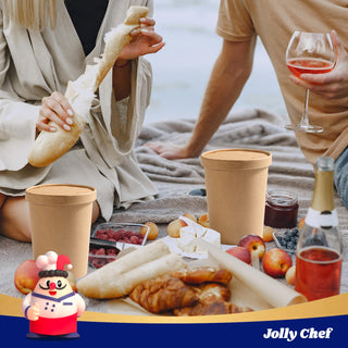 Brown Microwavable Kraft Paper Soup Containers with Lids - Hot Soup & Storing Food - Jolly Chef - JOLLYCHEF