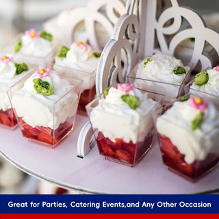 2oz/ 3oz Square Plastic Dessert Cups with Spoons - Party & Special Events Use - Jolly Chef