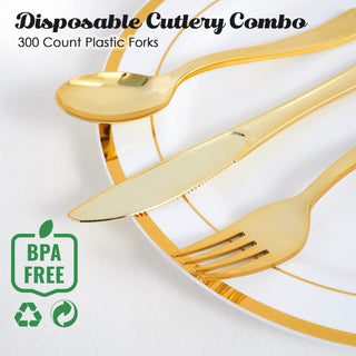 Gold Elegant Plastic Knives, Forks & Spoons - Catering & Wedding - FOCUSLINE - JOLLYCHEF