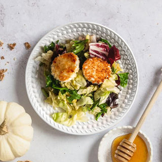 Set of 4 8.25-inch salad plates, embossed ceramic dessert plates - KitchenAid, microwave, oven and dishwasher safe