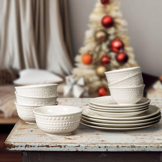 Set of 4 8.25-inch salad plates, embossed ceramic dessert plates - KitchenAid, microwave, oven and dishwasher safe