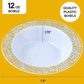 12oz White Gold Lace Rim Wide Round plastic bowls - Weddings & Holiday Dinners - JOLLY PARTY - JOLLYCHEF