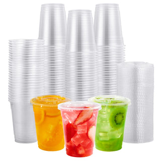 12oz/ 16oz Clear Plastic Cups with Flat Lids - Juice & Smoothies - FOCUSLINE - JOLLYCHEF