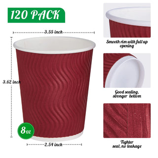 8oz/ 12oz/ 16oz Elegant Red Ripple Wall Durable Paper Coffee Cups - Tea Hot Chocolate & Office - Jolly Pack - JOLLYCHEF