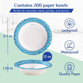 12oz/ 16oz/ 20oz Blue with Printed Camouflage Border Round Paper Bowls - Breakfast & Party - MUCHII - JOLLYCHEF
