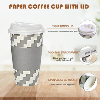 Multiple Size Four Designs Paper Coffee Cups with Lid & Sleeve & Straws - Home & Cafe - LITOPAK - JOLLYCHEF