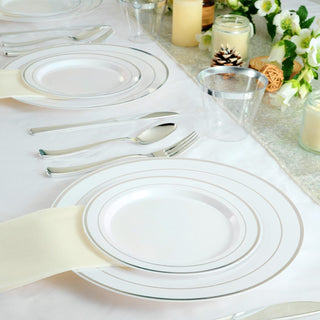 White with Silver Rim Elegant Plastic Plate Set - Weddings & Birthday Parties - FOCUSLINE - JOLLYCHEF