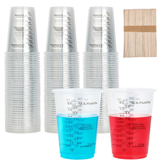 8oz Clear  Plastic Measuring Cups with Stirrers - Baking & Paint Mixing - Lilymicky - JOLLYCHEF