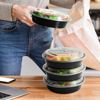24oz Black Round Microwave - Safe Meal Prep Containers with Lids - Lunch Boxes & Meal Prep - MUCHII - JOLLYCHEF