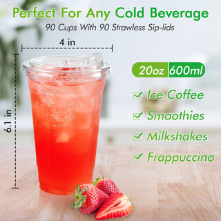 Multiple Sizes Clear PET Plastic Cups with Strawless Sip Lids - Iced Coffee & Smoothie - Lilymicky - JOLLYCHEF