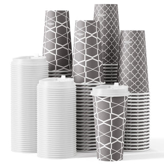 Multiple Size Gray Paper Coffee Cups with Lids - To Go Cups & Home - Jolly Party - JOLLYCHEF