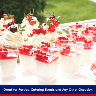 Jolly Chef clear plastic cups filled with desserts topped with red berries.