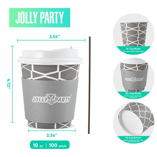 Multiple Size Gray Paper Coffee Cups with Lids & Sleeves & Straws - To Go Cups & Home - Jolly Party - JOLLYCHEF