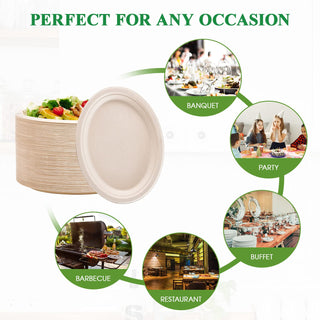 10in/ 12in Natural Oval Compostable Plates - BBQ & Picnic - Vplus - JOLLYCHEF