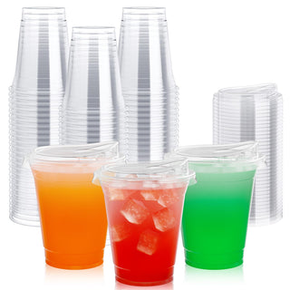 Multiple Sizes Clear PET Plastic Cups with Strawless Sip Lids - Iced Coffee & Smoothie - Lilymicky - JOLLYCHEF