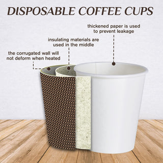 10oz/ 12oz/16oz Brown Ripple Wall Paper Coffee Cups with Lids and Straw - Hot Drinks & Cafe - LITOPAK - JOLLYCHEF