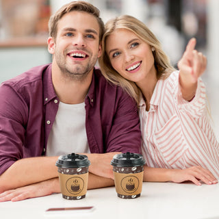 Multiple Size Brown Paper Coffee Cups with Lids & Sleeves & Straws - Hot Coffee & Office - Jolly Party - JOLLYCHEF